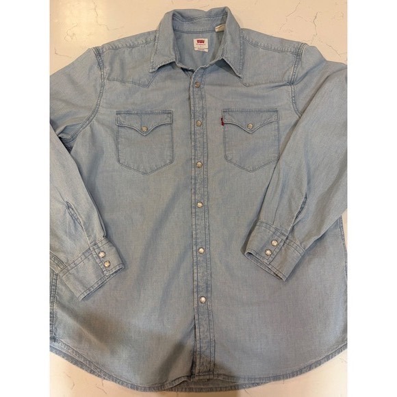 Levi's Other - Levis Mens Barstow Western Shirt Light Wash Denim Pearl Snap Front L